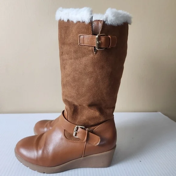 Rampage girls Lace Up brown Micro Suede Faux Fur girls Boots size 4 - Picture 7 of 15